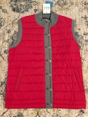 Barbour Jacket Vest Mens Small Weather Comfort Essential Gilet Charcoal Snap Red